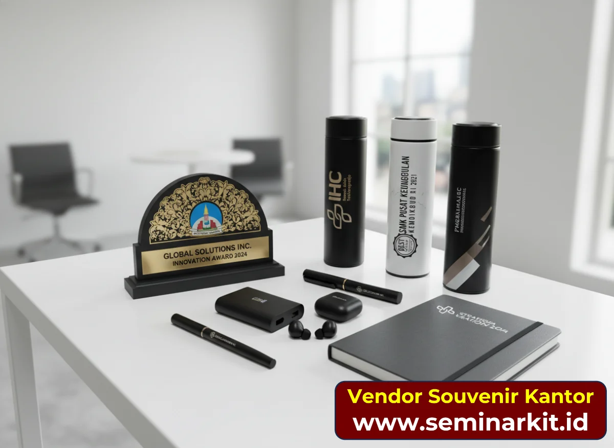 Tim procurement memverifikasi sample dan spesifikasi vendor souvenir kantor