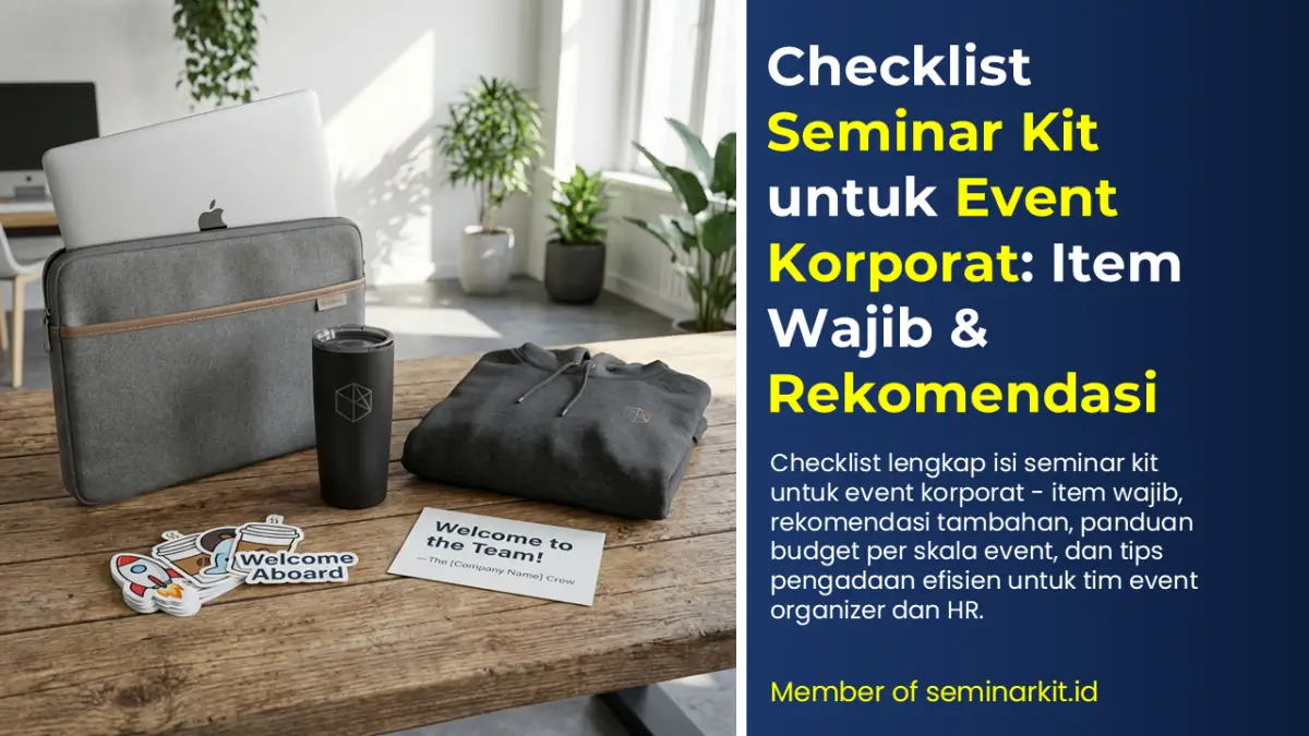 Contoh set seminar kit korporat dengan item fungsional