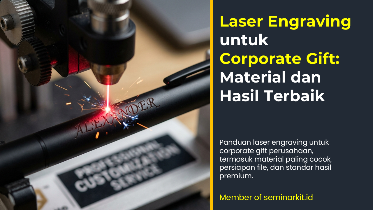 Hasil laser engraving pada corporate gift berbahan logam dan kayu