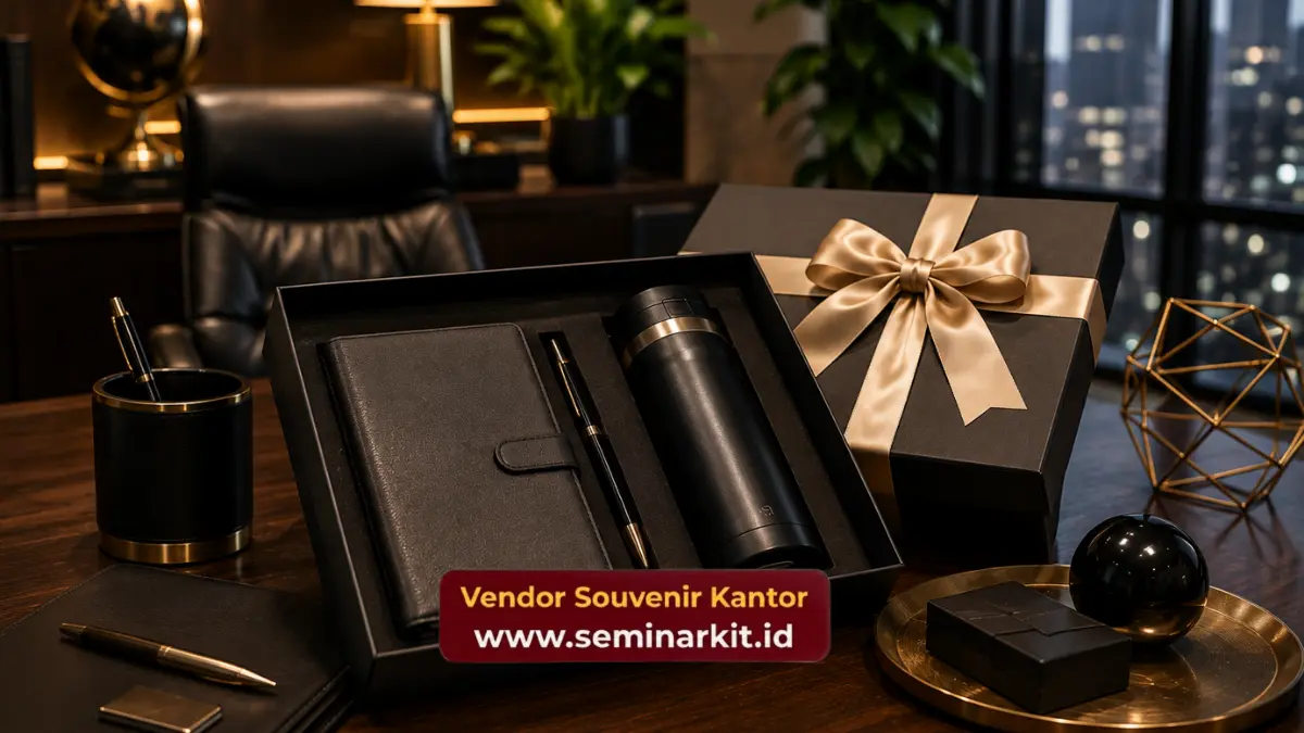 souvenir kantor custom logo di meja ruang direksi