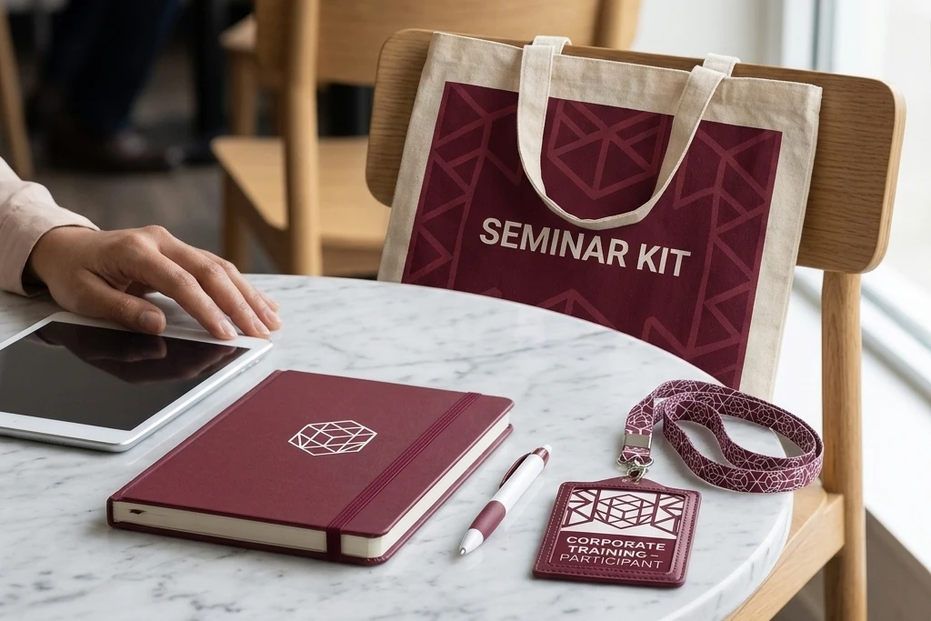 Portofolio seminar kit perusahaan dengan branding logo